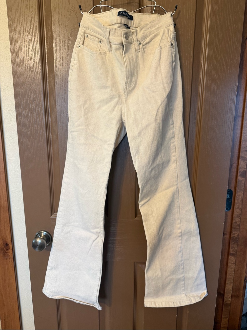Calvin Klein Jeans Women's Cream Flared High-Rise Jeans